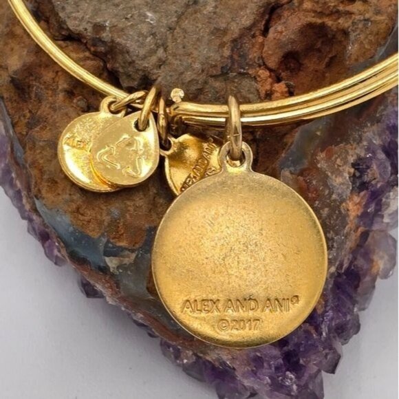 Alex and Ani 'Let's Toast' Gold Tone Bangle Charm Bracelet Celebration Jewelry - Picture 3 of 4